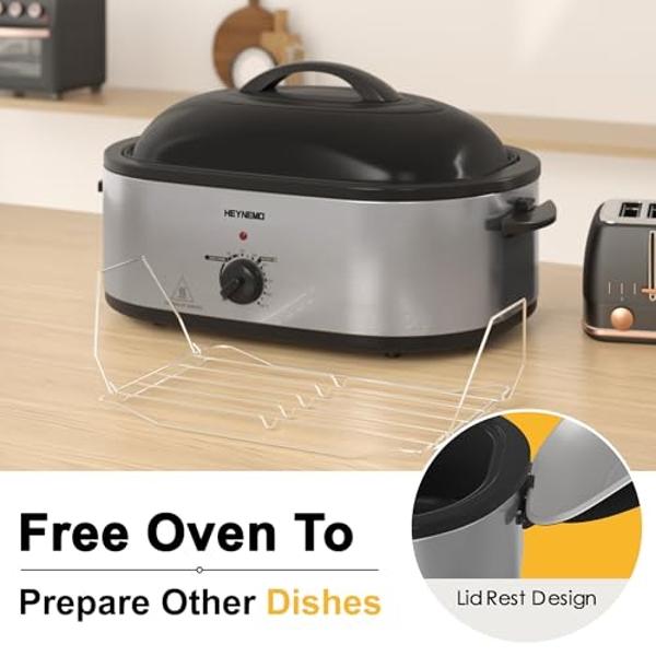Roaster Oven 22 Quart Electric, Turkey Roaster with Self-Basting Lid Design, Large Stainless Steel Electric Turkey Roaster Oven Fits Turkeys Up to 26LB