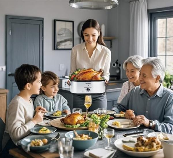 NECERO Roaster Oven, 24Qt Electric Roaster Oven with Visible Glass Lid, Electric Turkey Roaster pan with Removable Pan & Rack Full Range Temperature ControlFits Turkeys, Slow Cooke