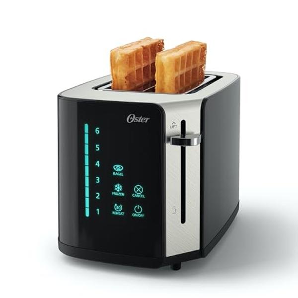 Oster 4 Slice Touchscreen Toaster, Digital Countdown Timer, 6 Shade Settings, Easy Touch Technology, Bagel/Reheat/Frozen Modes, Stainless Steel
