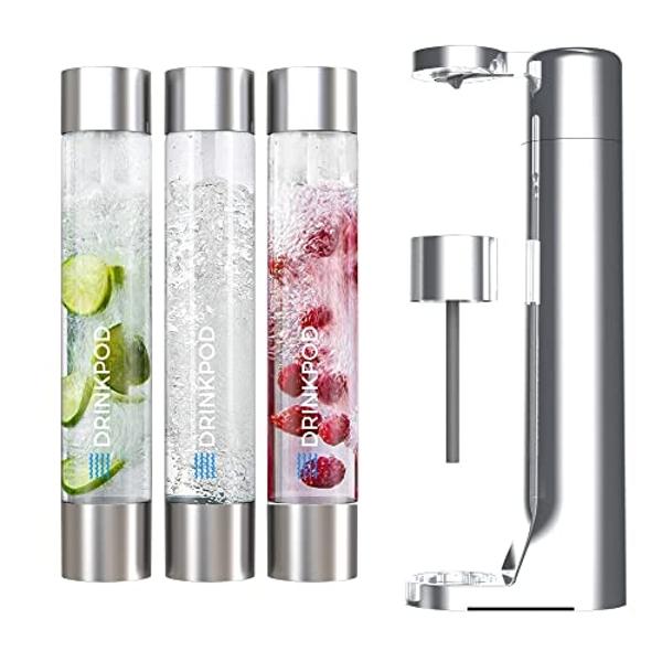 Fizzpod Soda Maker Home Soda Carbonation,Fizzy Bubbly Drink Machine with 3 PET Bottles, 3 Caps, 1 Carbonator Cap and Manual, Coffee, Tea and Cocktail Drinks with Fruit (Ash Green)