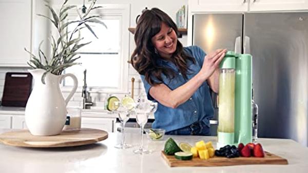 Fizzpod Soda Maker Home Soda Carbonation,Fizzy Bubbly Drink Machine with 3 PET Bottles, 3 Caps, 1 Carbonator Cap and Manual, Coffee, Tea and Cocktail Drinks with Fruit (Ash Green)