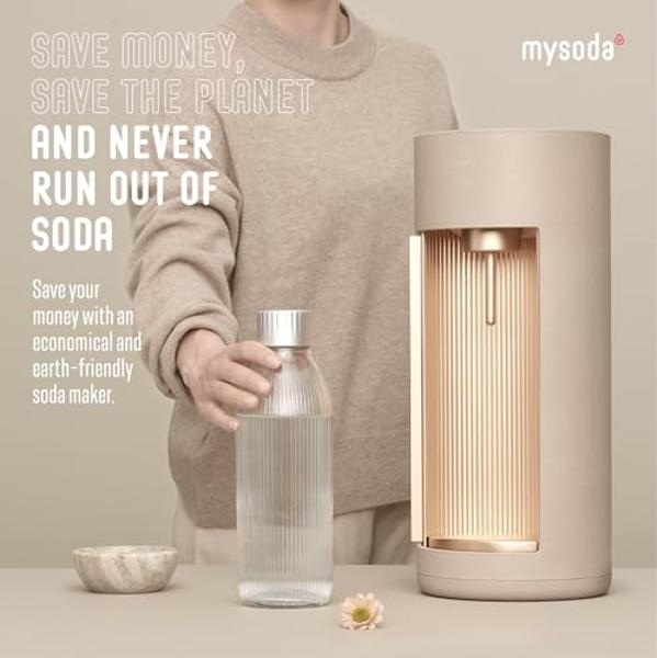 New Mysoda Glassy Design Sparkling Water Maker With 1L Glass & Plastic bottle - Silent Nordic Design Soda Maker Featuring A Sliding Door Opening - No Cylinder Included - Colour Lat