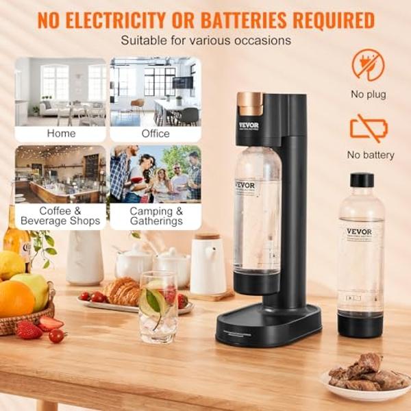 New Mysoda Glassy Design Sparkling Water Maker With 1L Glass & Plastic bottle - Silent Nordic Design Soda Maker Featuring A Sliding Door Opening - No Cylinder Included - Colour Lat