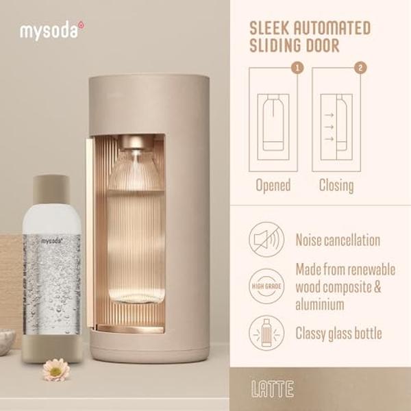 New Mysoda Glassy Design Sparkling Water Maker With 1L Glass & Plastic bottle - Silent Nordic Design Soda Maker Featuring A Sliding Door Opening - No Cylinder Included - Colour Lat