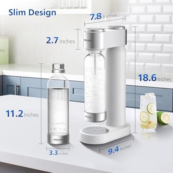 Philips Sparkling Water Maker, Soda Streaming Machine with Quick Twist Bottle, 1L BPA free PET Carbonating Bottle, Soda Maker Compatible with 60L CO2 Carbonator (NOT Included), ADD