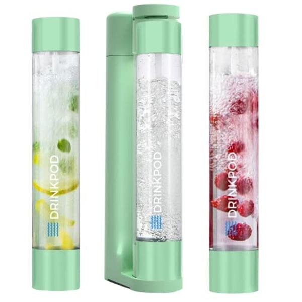 Fizzpod Soda Maker Home Soda Carbonation,Fizzy Bubbly Drink Machine with 3 PET Bottles, 3 Caps, 1 Carbonator Cap and Manual, Coffee, Tea and Cocktail Drinks with Fruit (Ash Green)