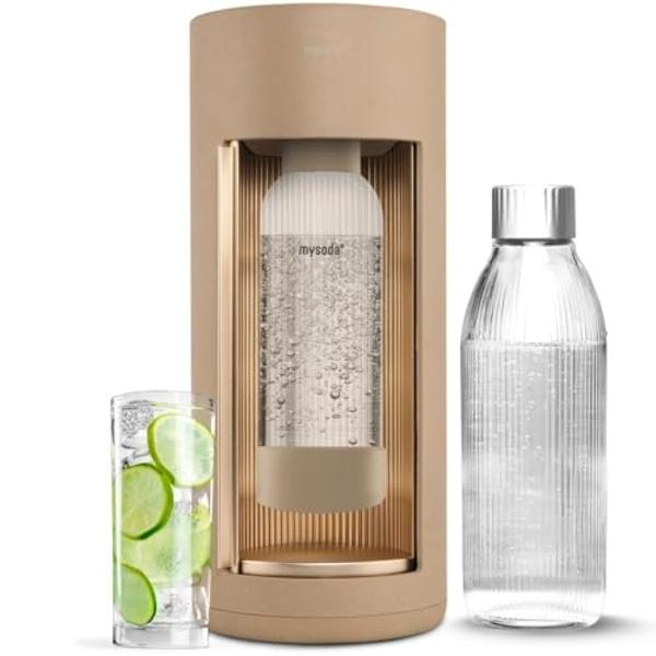 New Mysoda Glassy Design Sparkling Water Maker With 1L Glass & Plastic bottle - Silent Nordic Design Soda Maker Featuring A Sliding Door Opening - No Cylinder Included - Colour Lat