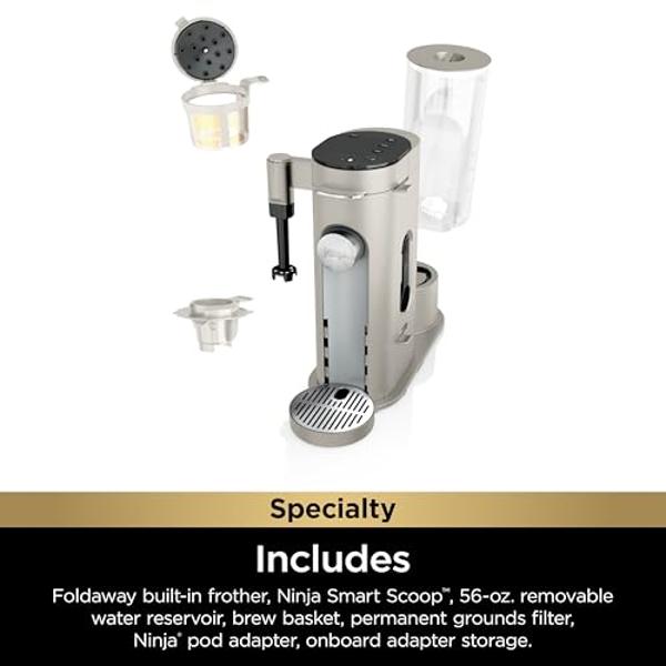 Ninja Pod & Grounds Specialty Single-Serve Coffee Maker, K-Cup Pod Compatible, Brews Grounds, Compact Design, Built-In Milk Frother, 56-oz. Reservoir, 6-oz. Cup to 24-oz. Mug Sizes
