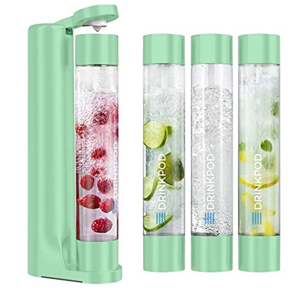 Fizzpod Soda Maker Home Soda Carbonation,Fizzy Bubbly Drink Machine with 3 PET Bottles, 3 Caps, 1 Carbonator Cap and Manual, Coffee, Tea and Cocktail Drinks with Fruit (Ash Green)