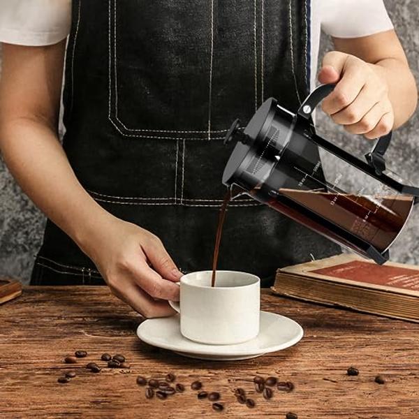 YMMIND French Press Coffee Maker 304 Stainless Steel Coffee Press,with 4 Filters System, Heat Resistant Thickness Borosilicate French Press Glass, BPA-Free Brewed Tea Pot Coffee Pl