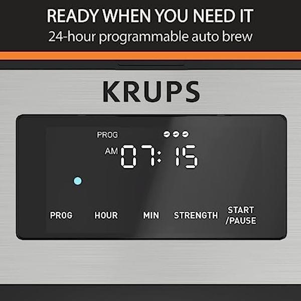 KRUPS 14 Cup Programmable Coffee Maker: Stainless Steel Design, Digital Display, 3 Brew Strengths, 4-Hour Keep Warm Function, and Dishwasher-Safe Parts for Effortless Coffee Making