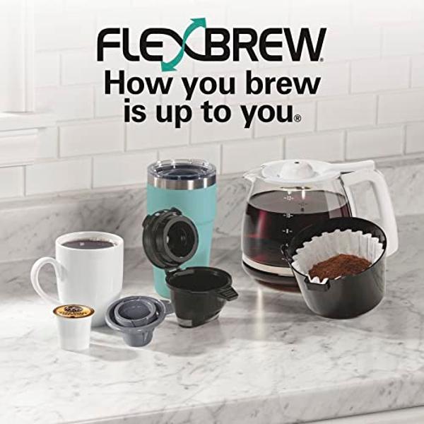 Hamilton Beach FlexBrew Trio 2-Way Coffee Maker, Compatible with K-Cup Pods or Grounds, Single Serve & Full 12c Pot, White with Stainless Steel Accents, Fast Brewing