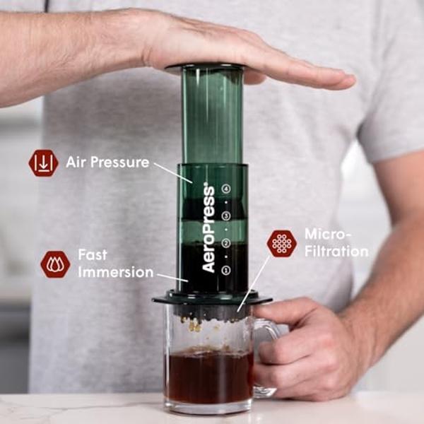 AeroPress Clear Green Coffee Press – 3 In 1 Brew Method Combines French Press, Espresso-style, Full Bodied Coffee Without Grit or Bitterness, Small Portable Coffee Maker for Campin