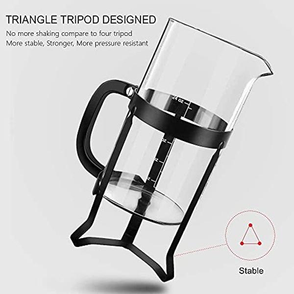 QUQIYSO French Press Coffee Maker 34oz 304 Stainless Steel French Press with 4 Filter, Heat Resistant Durable, Easy to Clean, Borosilicate Glass Coffee Press, 100% BPA Free Glass T