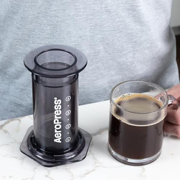 AeroPress Clear Black Coffee Press – 3 In 1 Brew Method Combines French Press, Espresso, Full Bodied Coffee Without Grit or Bitterness, Small Portable Coffee Maker for Camping & Tr