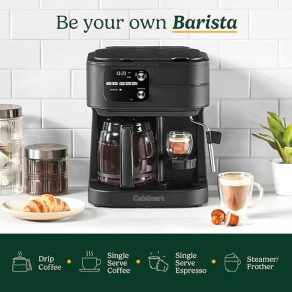 Cuisinart Coffee Maker Barista System, Coffee Center 4-In-1 Coffee Machine, Single-Serve Coffee, Espresso & Nespresso Capsule Compatible, 12-Cup Carafe, Matte Black, SS-4N1MBNAS