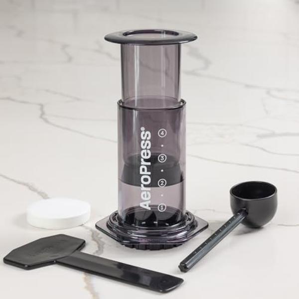 AeroPress Clear Black Coffee Press – 3 In 1 Brew Method Combines French Press, Espresso, Full Bodied Coffee Without Grit or Bitterness, Small Portable Coffee Maker for Camping & Tr