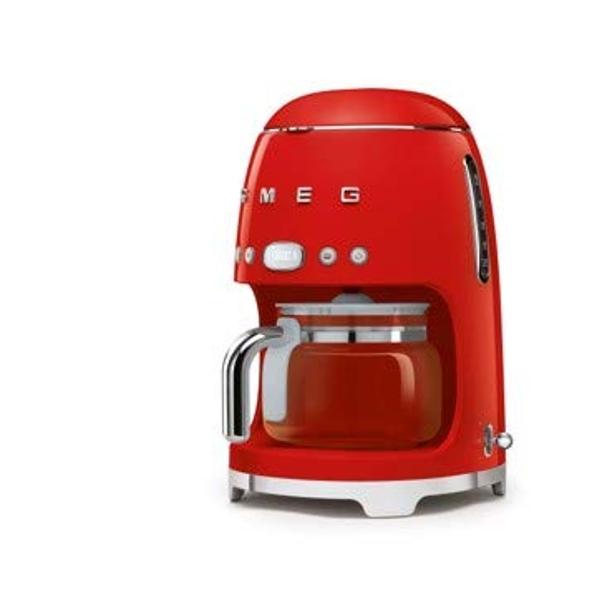 Smeg 50's Retro Style Aesthetic Drip Coffee Machine with 10 Cup Glass Carafe, Auto Start Feature, Keep Warm Plate, and Two Coffee Strength Settings (Red)