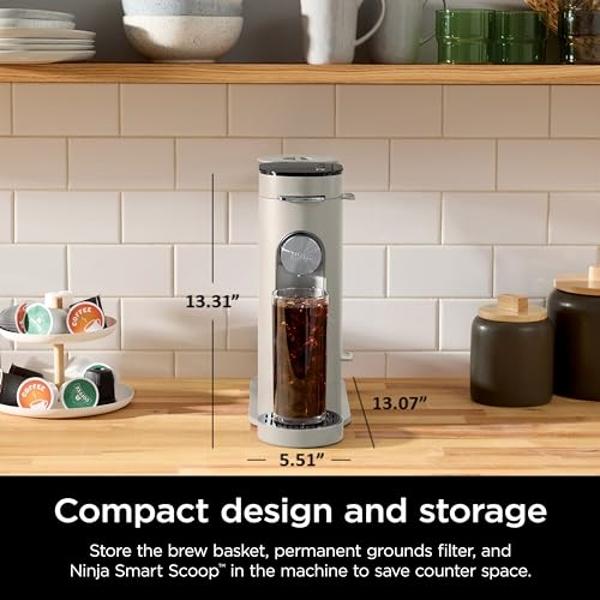 Ninja Pods & Grounds Single-Serve Coffee Maker, K-Cup Pod Compatible, Brews Grounds, Compact Design, 56-oz. Reservoir, 6-oz. Cup to 24-oz. Travel Mug Brew Sizes, Iced Coffee Maker,