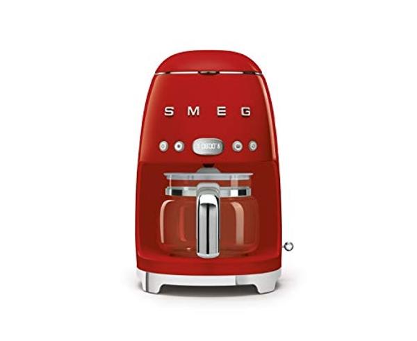 Smeg 50's Retro Style Aesthetic Drip Coffee Machine with 10 Cup Glass Carafe, Auto Start Feature, Keep Warm Plate, and Two Coffee Strength Settings (Red)