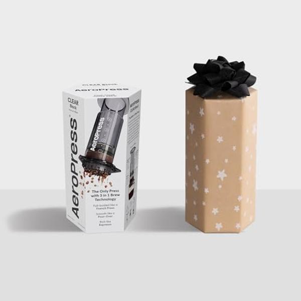AeroPress Clear Black Coffee Press – 3 In 1 Brew Method Combines French Press, Espresso, Full Bodied Coffee Without Grit or Bitterness, Small Portable Coffee Maker for Camping & Tr