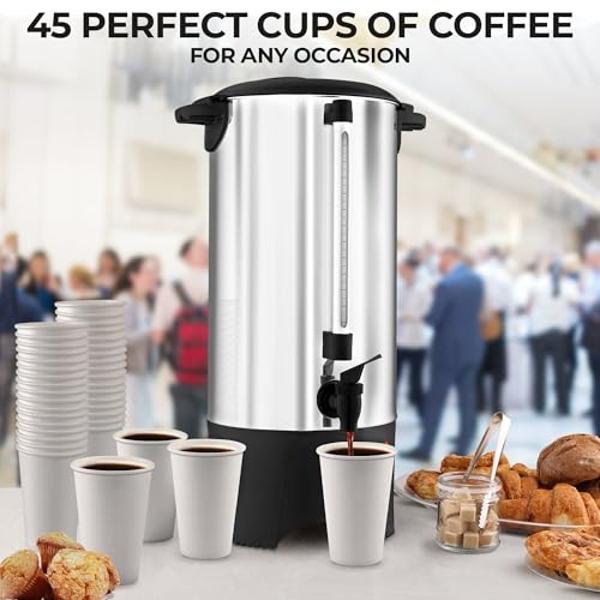 Zulay Commercial Coffee Maker Stainless Steel - Coffee Urn With Twist-Lock Lid & Cool-Touch Handles - Quick-Brewing Coffee Maker With Keep-Warm Mode For Events & Catering - 45 Cup 