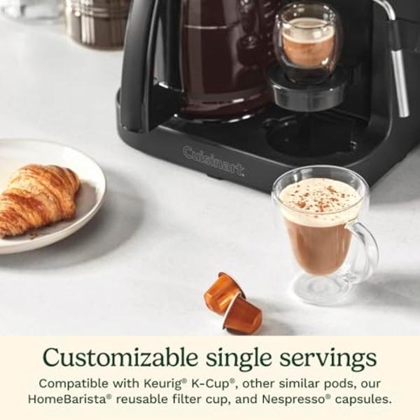 Cuisinart Coffee Maker Barista System, Coffee Center 4-In-1 Coffee Machine, Single-Serve Coffee, Espresso & Nespresso Capsule Compatible, 12-Cup Carafe, Matte Black, SS-4N1MBNAS