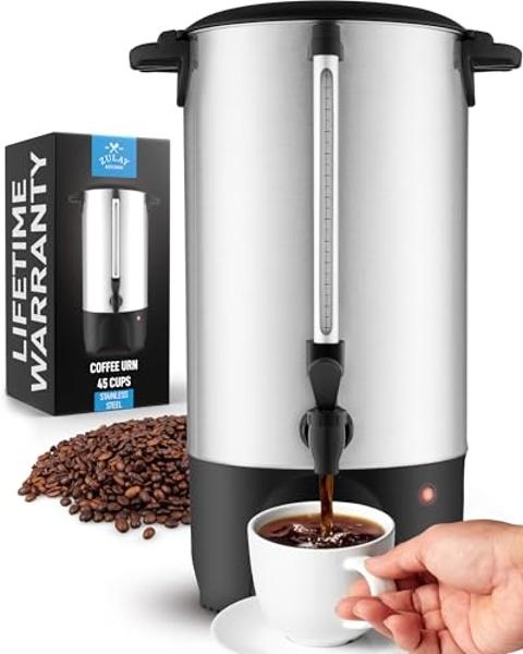 Zulay Commercial Coffee Maker Stainless Steel - Coffee Urn With Twist-Lock Lid & Cool-Touch Handles - Quick-Brewing Coffee Maker With Keep-Warm Mode For Events & Catering - 45 Cup 