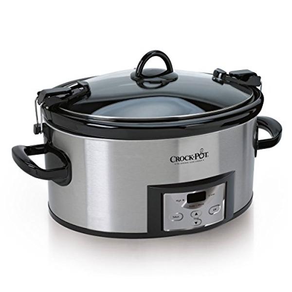 Crock-Pot 6-Quart Cook & Carry Programmable Slow Cooker with Digital Timer, Ideal for Portable Cooking, Stainless Steel