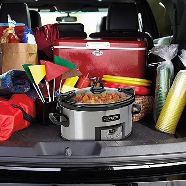 Crock-Pot 6-Quart Cook & Carry Programmable Slow Cooker with Digital Timer, Ideal for Portable Cooking, Stainless Steel