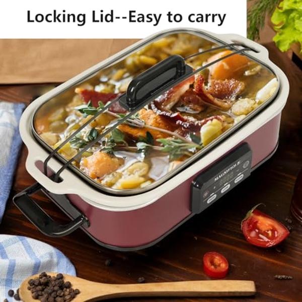 MAGNIFIQUE Small 4 Quart Casserole Programmable Slow Cooker with Ceramic Baking Dish - Perfect Kitchen Small Appliance for Family Dinners, Oven Safe and Durable Bakeware for Lasagn