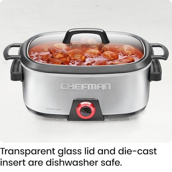 Chefman 6-Quart Slow Cooker, Electric Countertop Cooking, Stovetop & Oven-Safe Removable Insert for Browning & Sautéing, Family-Size Soups & Stews, Nonstick & Dishwasher-Safe Inter