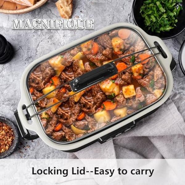 MAGNIFIQUE Small 4 Quart Casserole Programmable Slow Cooker with Ceramic Baking Dish - Perfect Kitchen Small Appliance for Family Dinners, Oven Safe and Durable Bakeware for Lasagn