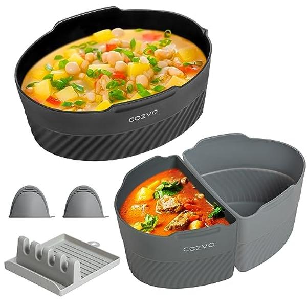COZVO Crockpot Liner, Silicone Crockpot Liner Reusable, Crock Pot Dividers Silicone, Crock Pot Divider Insert Accessory, Fit Oval Slow Cooker 6 Quart, Leakproof, Dishwasher and Foo