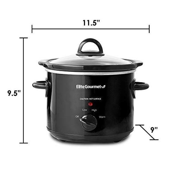 Elite Gourmet MST-350B# Electric Slow Cooker, Adjustable Temp, Entrees, Sauces, Stews & Dips, Dishwasher Safe Glass Lid & Crock (3 Quart, Black)