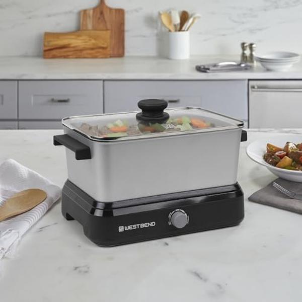 Hamilton Beach Sear & Cook Stock Pot Slow Cooker with Stovetop Safe Crock, Large 10 Quart Capacity, Programmable, Silver (33196)