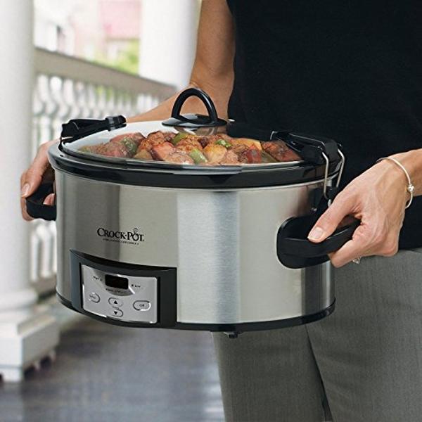 Crock-Pot 6-Quart Cook & Carry Programmable Slow Cooker with Digital Timer, Ideal for Portable Cooking, Stainless Steel
