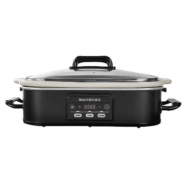 MAGNIFIQUE Small 4 Quart Casserole Programmable Slow Cooker with Ceramic Baking Dish - Perfect Kitchen Small Appliance for Family Dinners, Oven Safe and Durable Bakeware for Lasagn