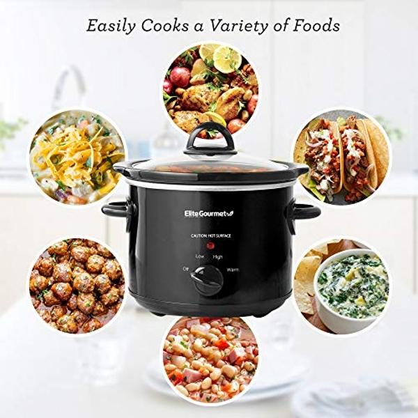 Elite Gourmet MST-350B# Electric Slow Cooker, Adjustable Temp, Entrees, Sauces, Stews & Dips, Dishwasher Safe Glass Lid & Crock (3 Quart, Black)