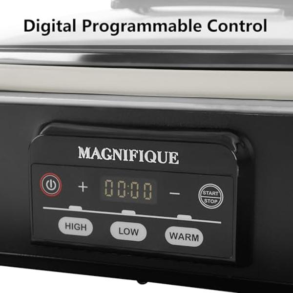 MAGNIFIQUE Small 4 Quart Casserole Programmable Slow Cooker with Ceramic Baking Dish - Perfect Kitchen Small Appliance for Family Dinners, Oven Safe and Durable Bakeware for Lasagn