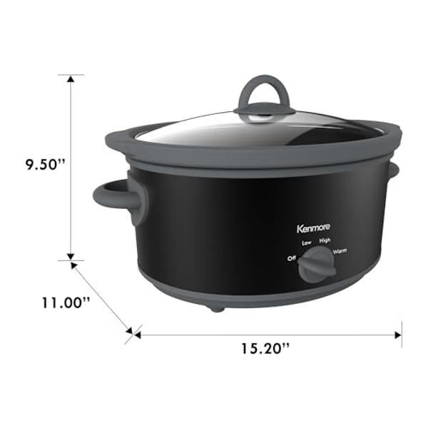 Kenmore 5 Quart Slow Cooker - Mini Crock Pot With Glass Lid, Stainless Steel Electric Cookers, Warm Rice & Sous Vide Stew, Soup, Lunch, Dishwaher Safe Non-Stick Ceramic Insert, 5 l