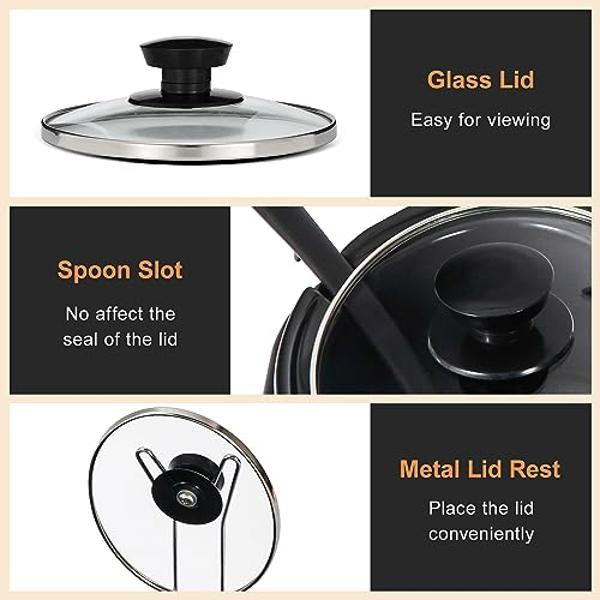 Triple Slow Cooker Buffet Server Food Warmer with 3 Adjustable Temperature Modes, Slow Cooker with 1.5 QT Ceramic Pot, Removeable Glass Lid and 3 PVC Spoons, Dishwasher Safe, Stain