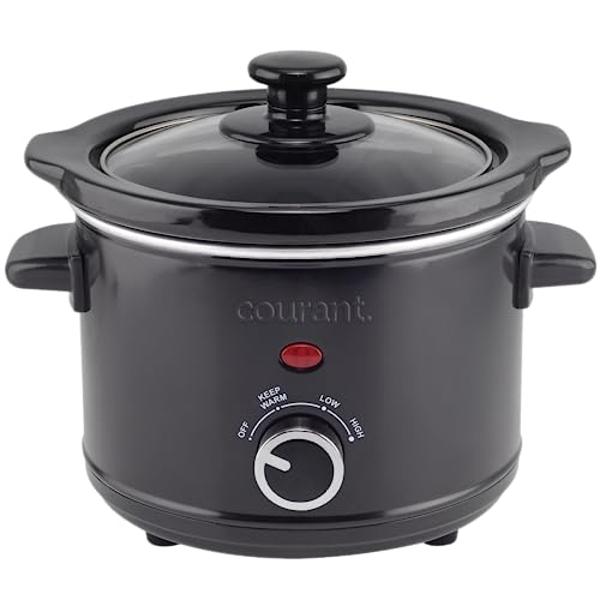Courant Mini Slow Cooker Crock, with Easy Options 1.6 Quart Dishwasher Safe Pot, Black Stainless