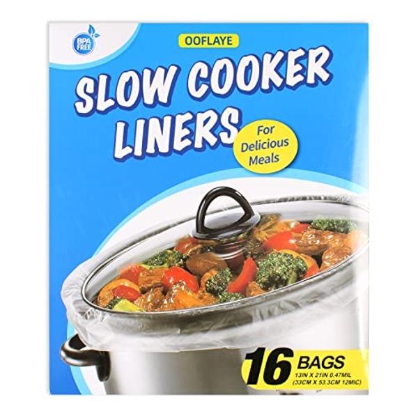 16 Bags Slow Cooker Liners, Disposable Multi Use Cooking Bags,Large Size Fit 3QT to 8QT, Plastic Bags for Slow Cooker, Pans, Aluminum Cooking Trays, BPA Free-13 x 21 Inches, 3 quar
