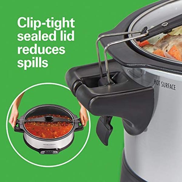 Hamilton Beach Programmable Slow Cooker with 6 Quart Stovetop-Safe Sear & Cook Crock & Travel Lid Lock for Portable Transport, Silver (33663)