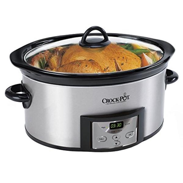 Crock-Pot 6-Quart Countdown Programmable Oval Slow Cooker with Dipper, Stainless Steel, SCCPVC605-S