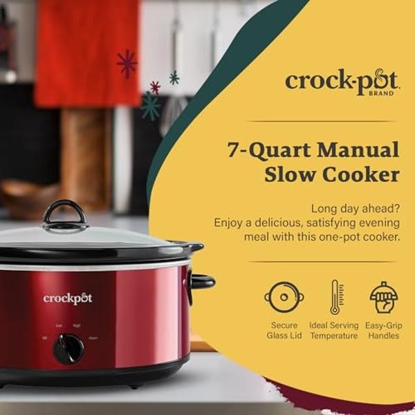 Crock-Pot Large 7 Quart Capacity Versatile Electric Food Slow Cooker Home Cooking Kitchen Appliance with Removable Ceramic Bowl, Red