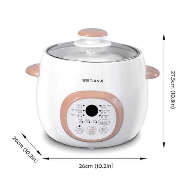 Tianji Electric Stew Pot, Ceramic Soup Porridge Cooker, Slow Cookers with Lid, 1L, White