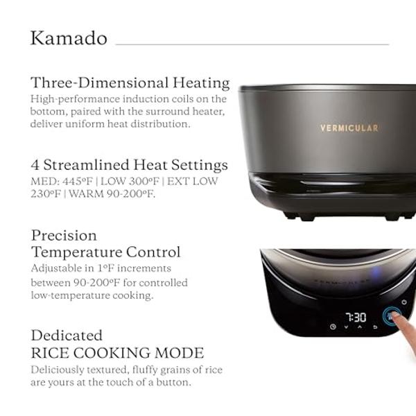 Vermicular Musui–Kamado (RICEPOT) | Cast Iron Induction Cooker | Precision Multicooker | Japanese Rice Cooker | Slow Cooker | Non-Toxic Enameled Cast Iron Pot | Charcoal | US Model