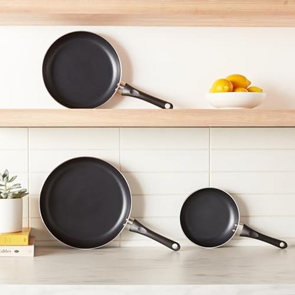 Amazon Basics Non Stick 3-Piece Kitchen Cookware Set, Includes 8-inch, 10-inch, 12-inch Pan, Black